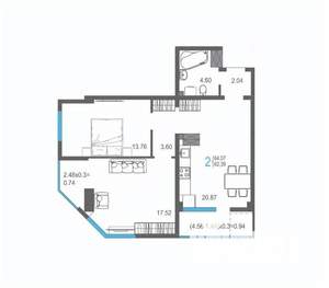 2-к квартира, вторичка, 64м2, 13/17 этаж