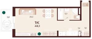 1-к квартира, вторичка, 48м2, 9/9 этаж