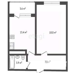 1-к квартира, вторичка, 46м2, 8/8 этаж