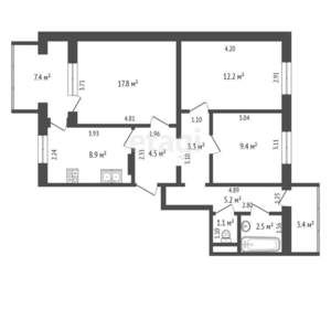 3-к квартира, вторичка, 70м2, 5/7 этаж