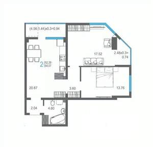 2-к квартира, строящийся дом, 64м2, 13/17 этаж