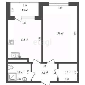 1-к квартира, вторичка, 46м2, 4/8 этаж