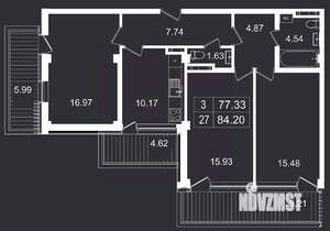 3-к квартира, вторичка, 84м2, 5/8 этаж