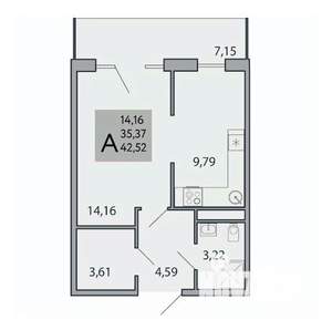 1-к квартира, вторичка, 43м2, 1/3 этаж