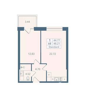 1-к квартира, вторичка, 48м2, 3/8 этаж