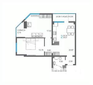 2-к квартира, строящийся дом, 64м2, 12/17 этаж