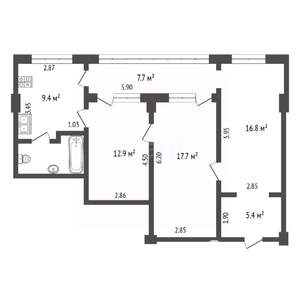 2-к квартира, вторичка, 70м2, 8/9 этаж