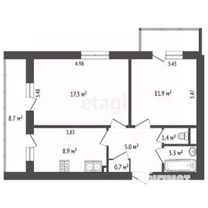 2-к квартира, вторичка, 49м2, 8/12 этаж