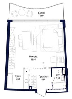 2-к квартира, вторичка, 55м2, 2/8 этаж