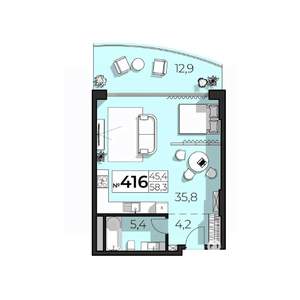 2-к квартира, строящийся дом, 58м2, 4/6 этаж