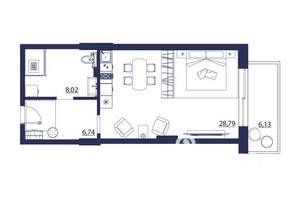 Студия квартира, вторичка, 50м2, 1/8 этаж