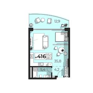 2-к квартира, вторичка, 58м2, 4/6 этаж