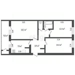 3-к квартира, вторичка, 70м2, 4/5 этаж