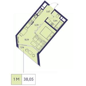 1-к квартира, вторичка, 38м2, 10/23 этаж