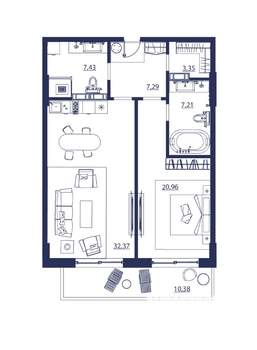 2-к квартира, вторичка, 89м2, 6/8 этаж