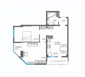 2-к квартира, строящийся дом, 64м2, 12/17 этаж