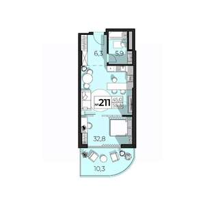 1-к квартира, строящийся дом, 55м2, 2/6 этаж