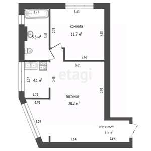 2-к квартира, вторичка, 46м2, 5/5 этаж