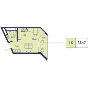 1-к квартира, вторичка, 31м2, 5/20 этаж