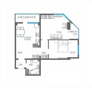 2-к квартира, строящийся дом, 64м2, 15/17 этаж
