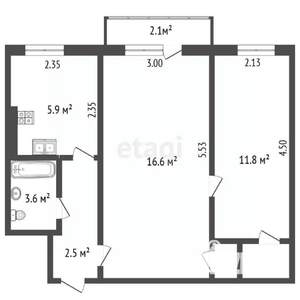 2-к квартира, вторичка, 43м2, 2/3 этаж