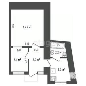 2-к квартира, вторичка, 90м2, 1/1 этаж