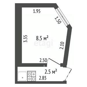 Студия квартира, вторичка, 11м2, 1/2 этаж