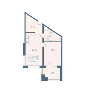 1-к квартира, вторичка, 58м2, 2/8 этаж