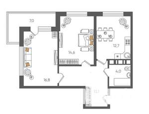 2-к квартира, вторичка, 68м2, 2/8 этаж
