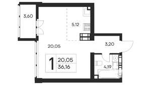 1-к квартира, вторичка, 36м2, 13/21 этаж