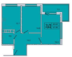 2-к квартира, вторичка, 68м2, 2/8 этаж