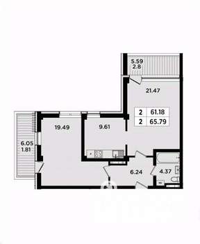 3-к квартира, вторичка, 66м2, 2/8 этаж