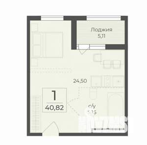 1-к квартира, вторичка, 41м2, 8/15 этаж