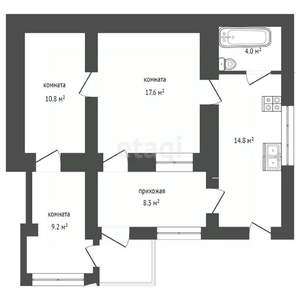 3-к квартира, вторичка, 65м2, 1/2 этаж