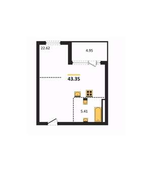 1-к квартира, вторичка, 43м2, 5/15 этаж