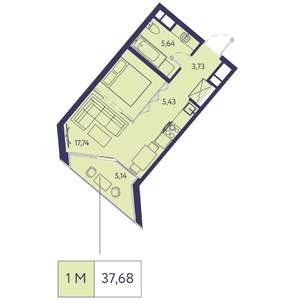 1-к квартира, строящийся дом, 38м2, 10/20 этаж
