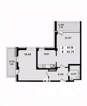 2-к квартира, вторичка, 66м2, 2/8 этаж