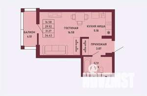 Студия квартира, вторичка, 31м2, 10/16 этаж