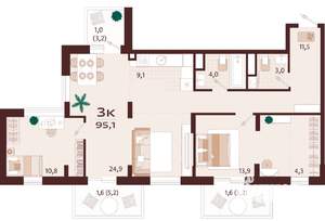 3-к квартира, вторичка, 95м2, 3/9 этаж