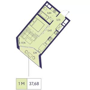 1-к квартира, вторичка, 38м2, 12/20 этаж