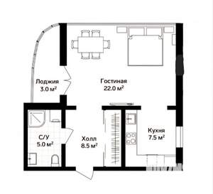 Студия квартира, вторичка, 50м2, 4/6 этаж