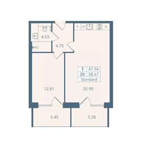 1-к квартира, вторичка, 59м2, 2/8 этаж