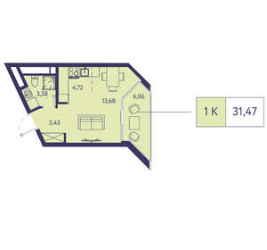 1-к квартира, вторичка, 31м2, 12/20 этаж