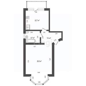 1-к квартира, вторичка, 51м2, 4/4 этаж