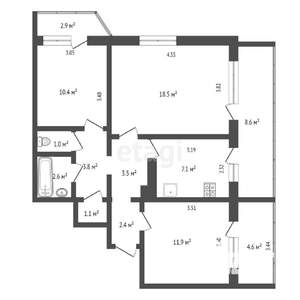 3-к квартира, вторичка, 70м2, 10/12 этаж