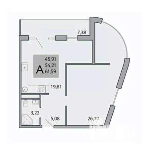 1-к квартира, вторичка, 62м2, 2/9 этаж