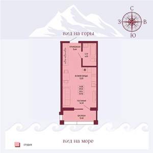 Студия квартира, вторичка, 31м2, 1/16 этаж