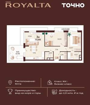 2-к квартира, вторичка, 61м2, 3/2 этаж