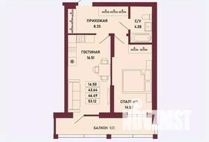 1-к квартира, вторичка, 46м2, 12/16 этаж