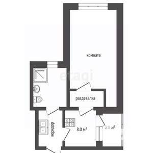 1-к квартира, вторичка, 35м2, 2/2 этаж